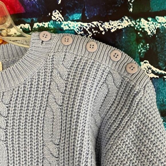 Vintage Joan Harper Chunky Cable Knit Pocket Sweater Medium Light Blue - Picture 5 of 9